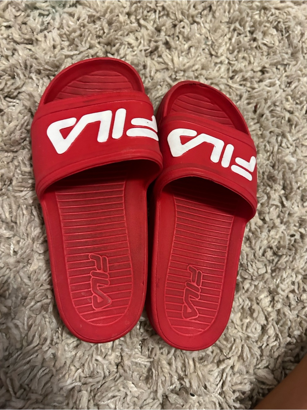 Fila Kids Red Slide Sandals with White Logo